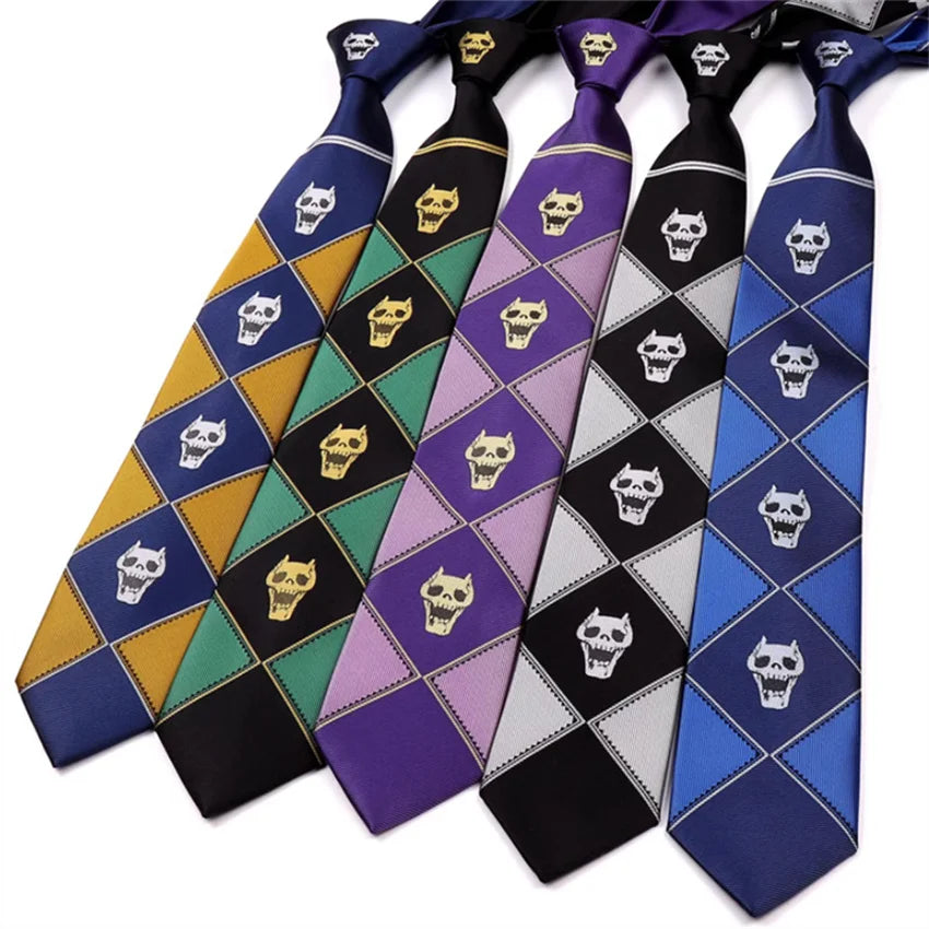 Anime JoJo Tie Kira Yoshikage Halloween Cosplay Costume Accessories KILLER QUEEN Skull Heavens Door Necktie