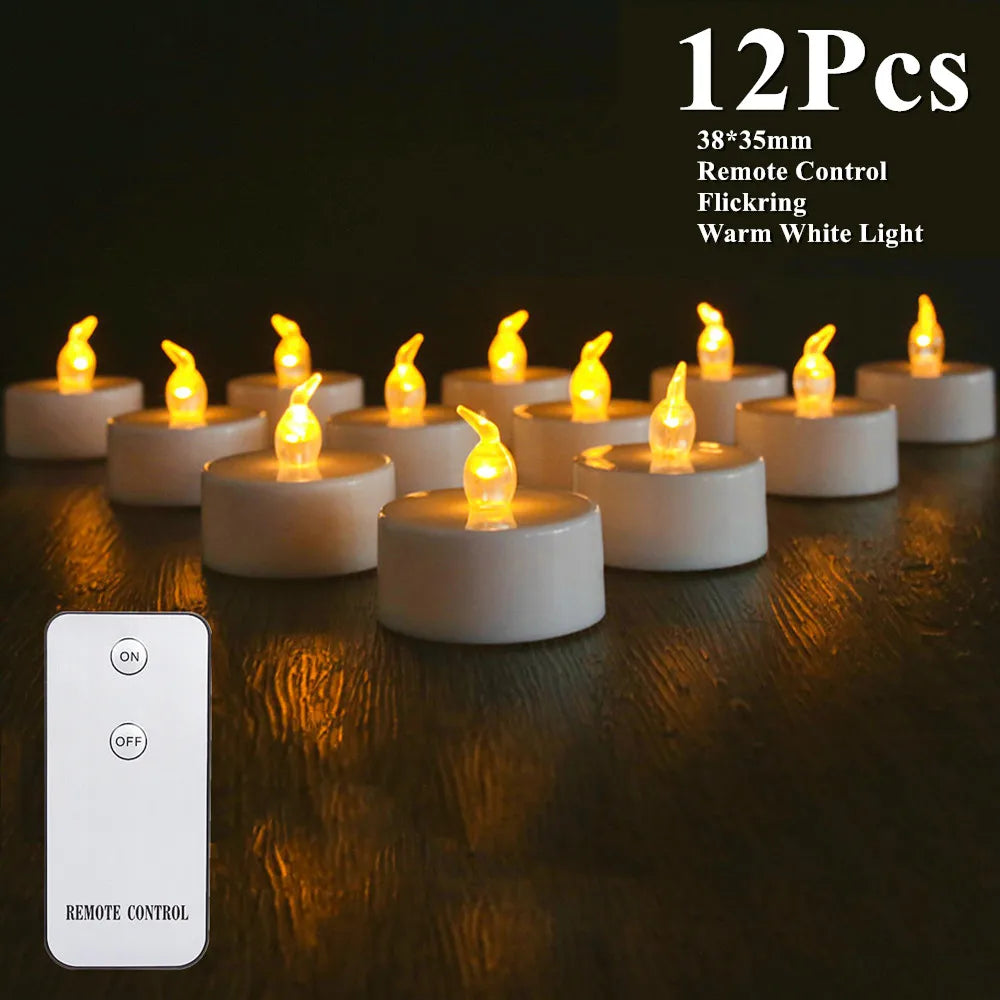 Flameless LED Candle with/without Remote control Lighting Flickering Flame Tea Light for Halloween Christmas Home Decor 12/24pc