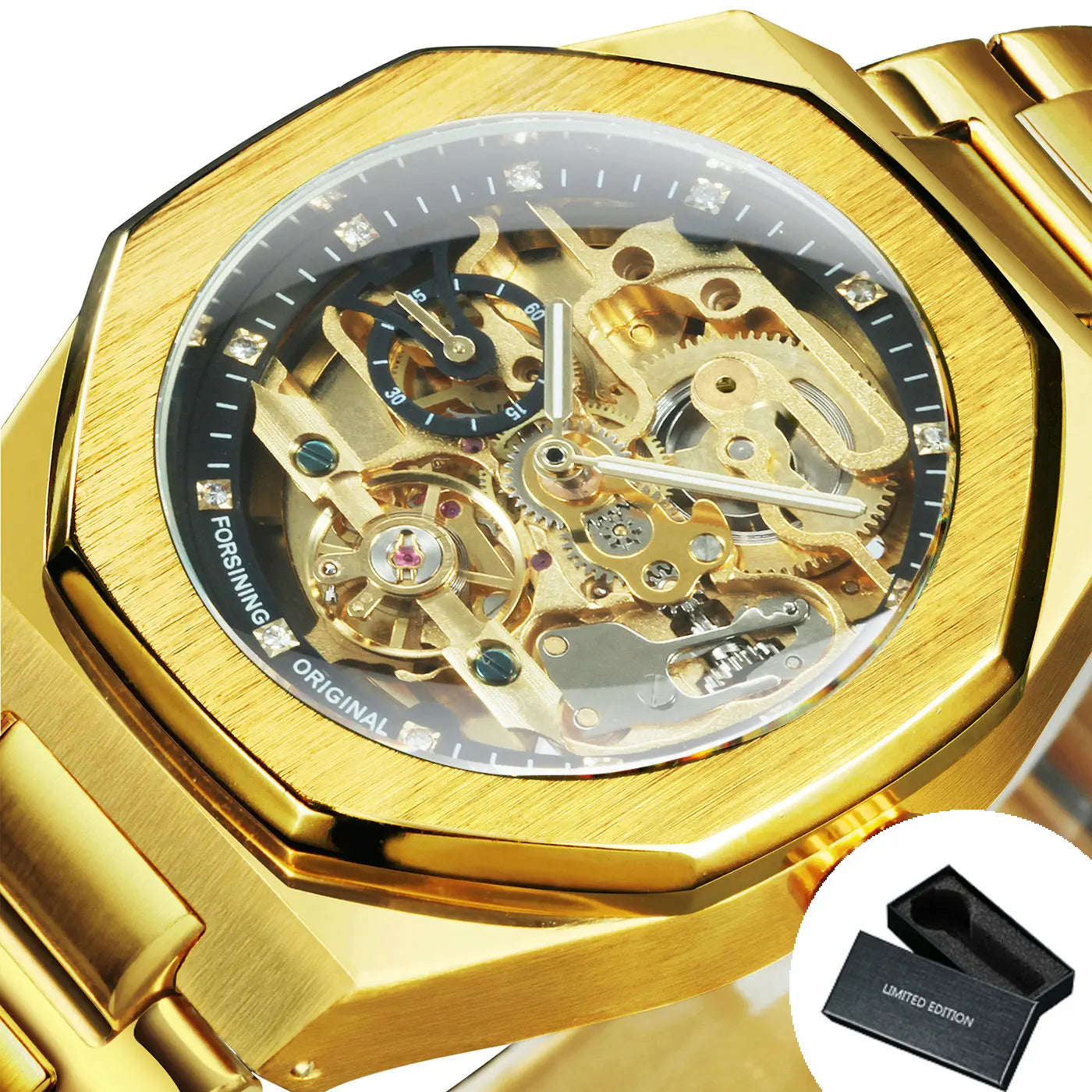 Forsining Silver Automatic Watch Men 3D Diamond Dial Irregular Tourbillon Skeleton Mechanical Wrist watches Luminous Hands Clock