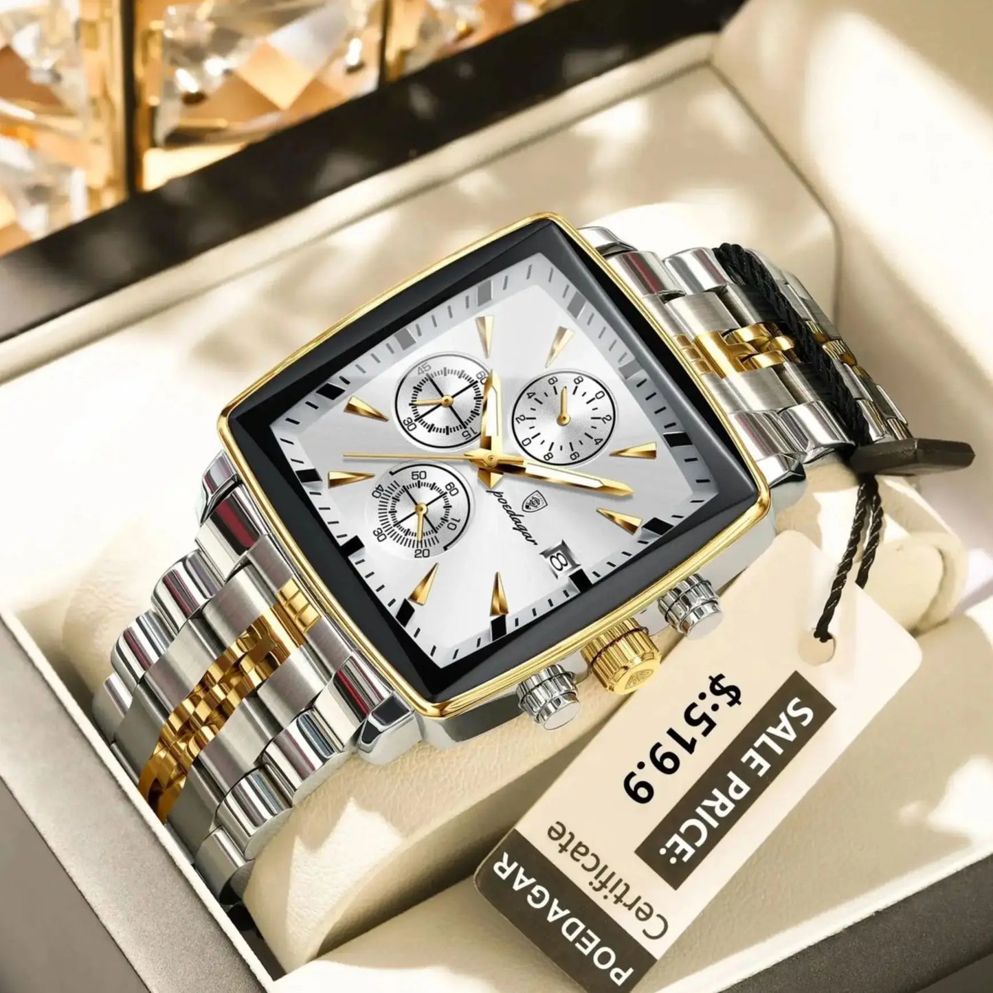 POEDAGAR Luxury Square Sport Man Wrist watch Waterproof Luminous Chronograph Quartz Men's Watches Stainless Steel Men Watch Reloj
