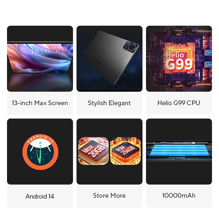 【World Premiere】Teclast T65 Max 13" HD Display Android 14 Tablet MediaTek G99 8GB RAM 256GB ROM 10000mAh Battery Widevine L1