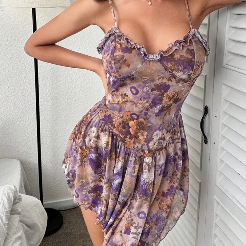 Baby dolls Floral pleated camisole short skirt and nightgown Women pajama sexy lingerie for women push up adult sexy nights xxx
