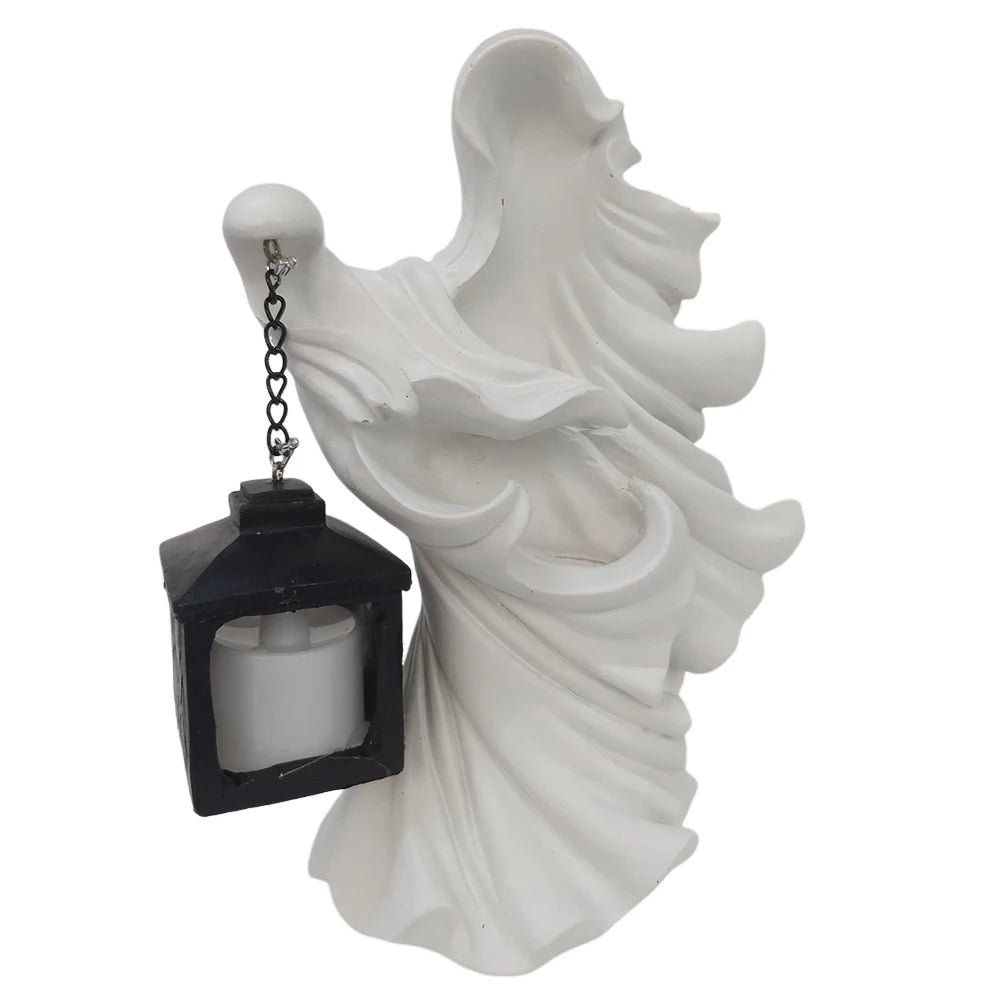 Halloween Ghost Statue With Lantern Faceless Witch Hell Messenger Realistic Resin Ghost Sculpture For Home Scary Decorations