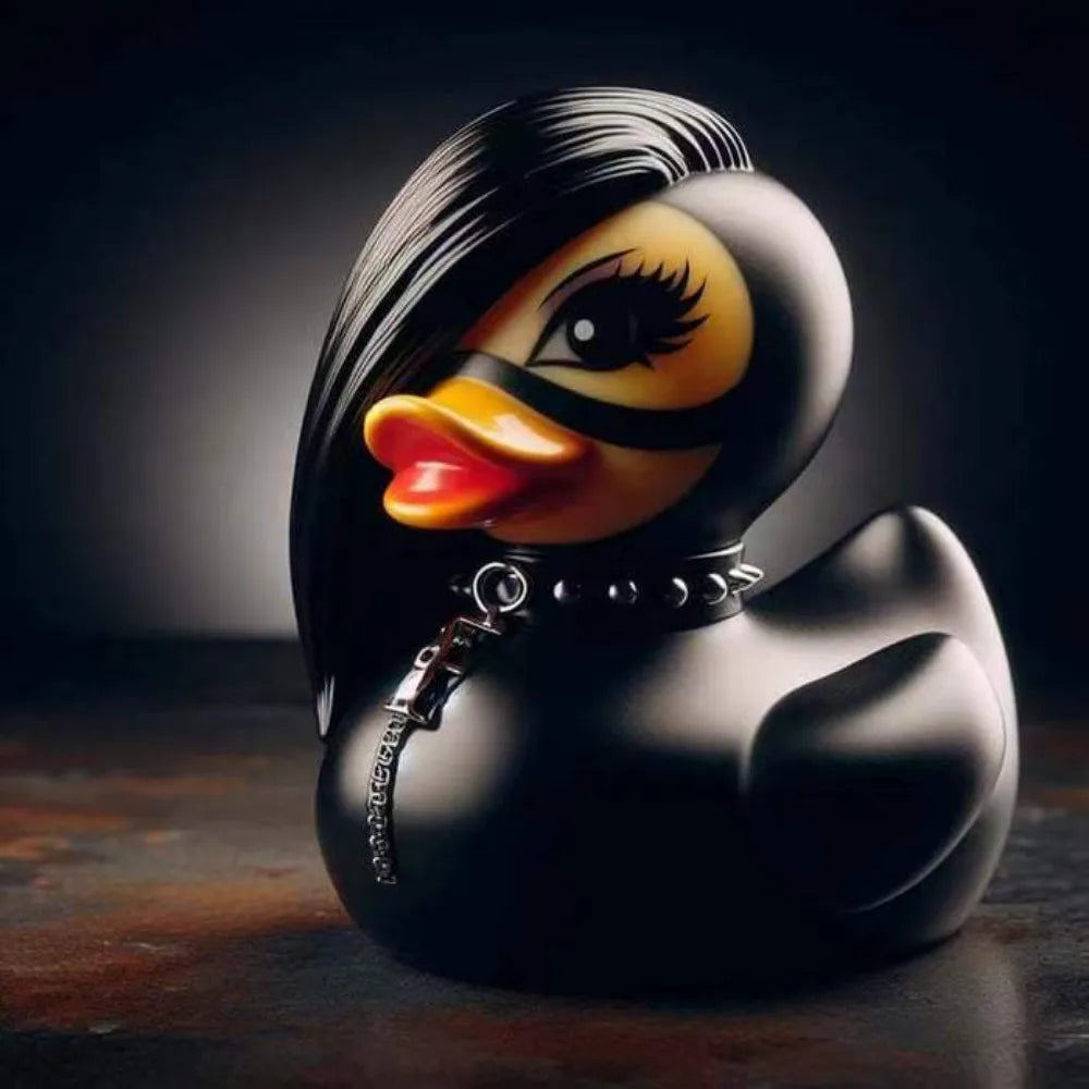 Duck Gothic punk duck, novelty duck decorated with Halloween decorations, punk duck in 1980s, dark Satan duck Gothic gift.