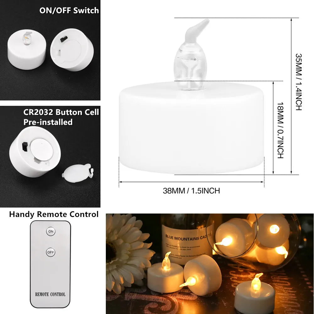 Flameless LED Candle with/without Remote control Lighting Flickering Flame Tea Light for Halloween Christmas Home Decor 12/24pc