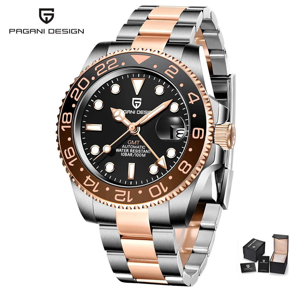 PAGANI DESIGN PD-1662 Luxury GMT Men Mechanical Wrist watch Sapphire Glass Stainless Steel 100M Waterproof Automatic Watches