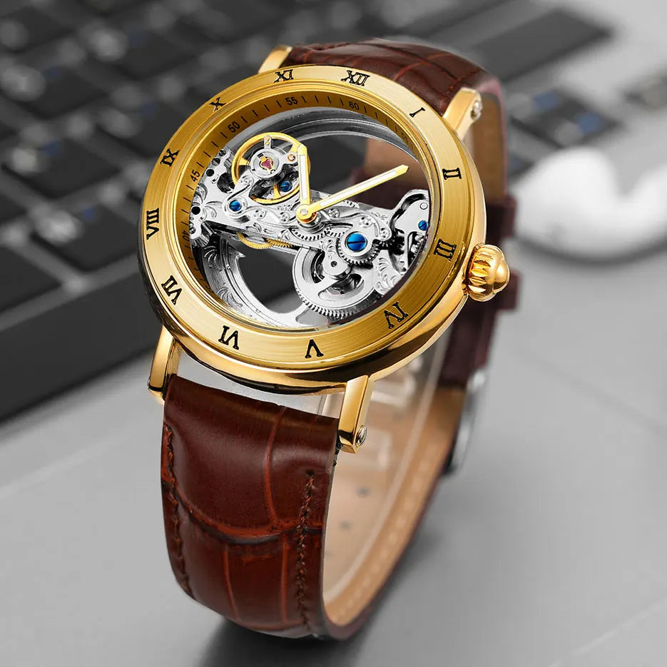 2025 Original Luxury Steel Skeleton Tourbillon Automatic Watches Men Leather Mechanical Waterproof Luminous Elegant Wrist Clock