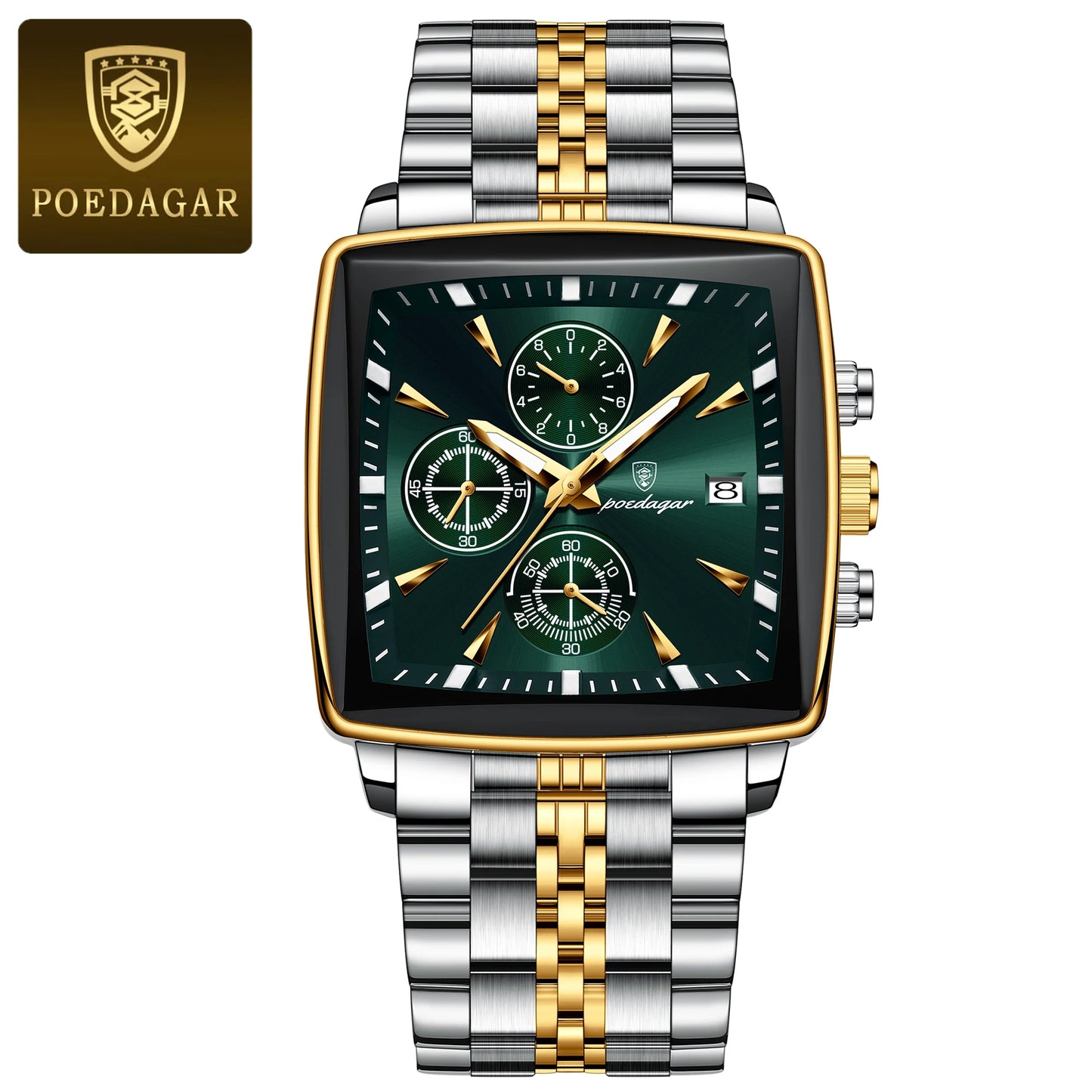 POEDAGAR Luxury Square Sport Man Wrist watch Waterproof Luminous Chronograph Quartz Men's Watches Stainless Steel Men Watch Reloj