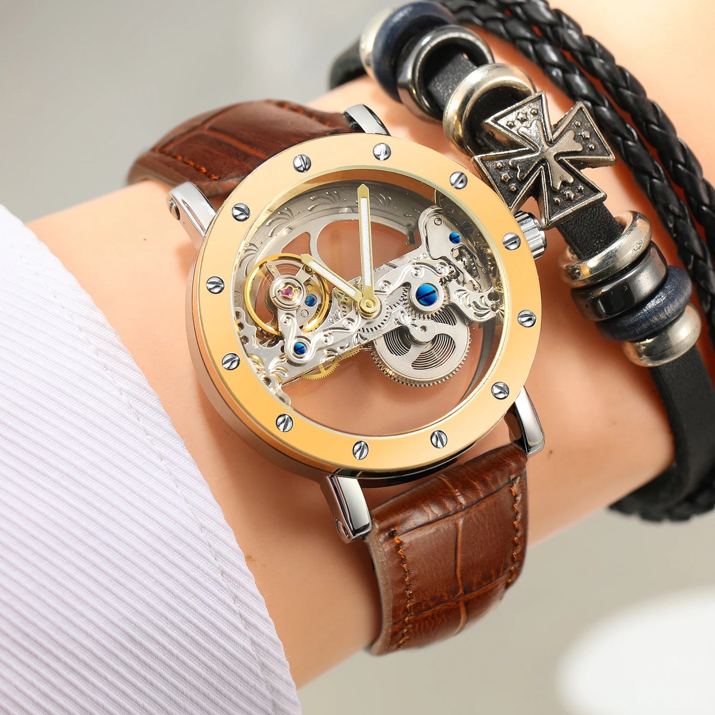 2025 Top Brand Luxury Steel Skeleton Tourbillon Automatic Watch Men Leather Mechanical Waterproof Luminous Elegant Wrist Clock