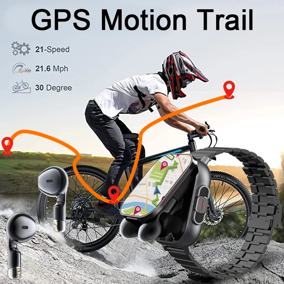 2025 Smart Watch 2 in 1 With Earphone Smartwatch Bluetooth Call Men Watch GPS Track Heart Rate Monitor Play Music Smart Watch
