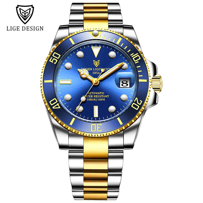 2025 LIGE New Watch Men Automatic Mechanical Tourbillon Clock Fashion Sport Diving Watch 100ATM Waterproof Luminous Watches Mens