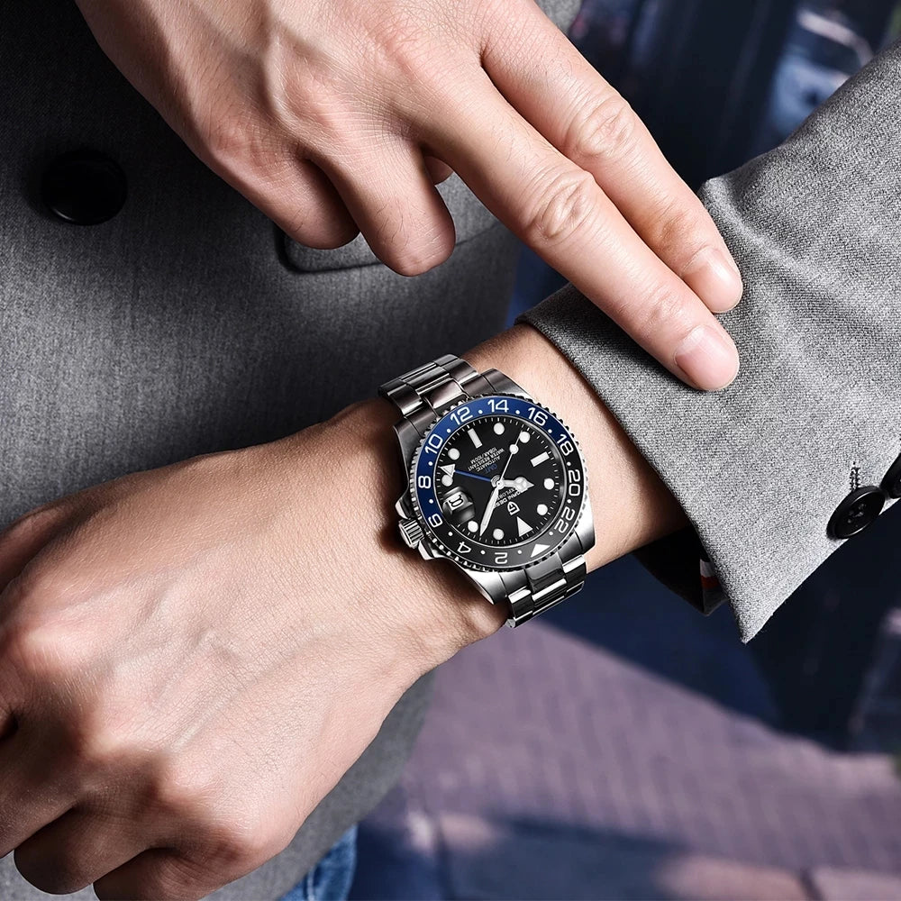 PAGANI DESIGN Men Mechanical Wrist watch Top Brand Sapphire Glass GMT Watch Stainless Steel Sports Waterproof Automatic Men Watch