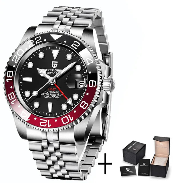 PAGANI DESIGN Men Mechanical Wrist watch Top Brand Sapphire Glass GMT Watch Stainless Steel Sports Waterproof Automatic Men Watch