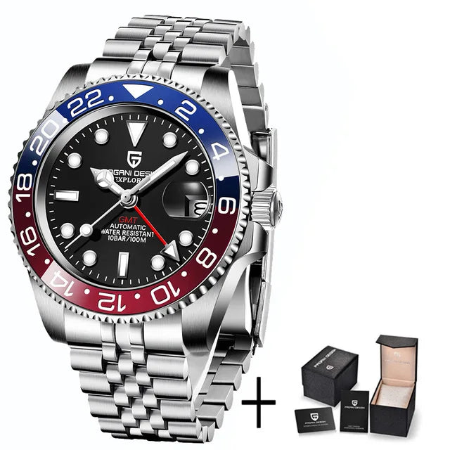 PAGANI DESIGN Men Mechanical Wrist watch Top Brand Sapphire Glass GMT Watch Stainless Steel Sports Waterproof Automatic Men Watch