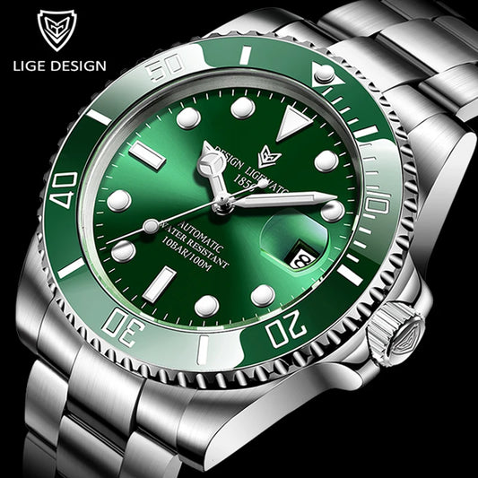 2025 LIGE New Watch Men Automatic Mechanical Tourbillon Clock Fashion Sport Diving Watch 100ATM Waterproof Luminous Watches Mens
