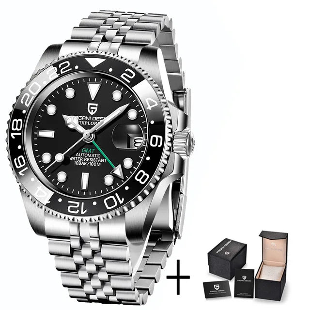 PAGANI DESIGN Men Mechanical Wrist watch Top Brand Sapphire Glass GMT Watch Stainless Steel Sports Waterproof Automatic Men Watch