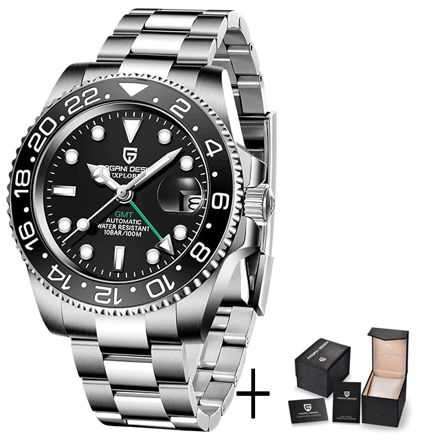 PAGANI DESIGN Men Mechanical Wrist watch Top Brand Sapphire Glass GMT Watch Stainless Steel Sports Waterproof Automatic Men Watch