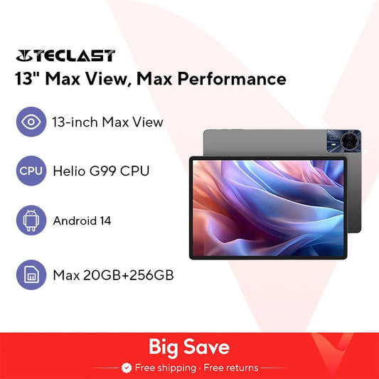 【World Premiere】Teclast T65 Max 13" HD Display Android 14 Tablet MediaTek G99 8GB RAM 256GB ROM 10000mAh Battery Widevine L1