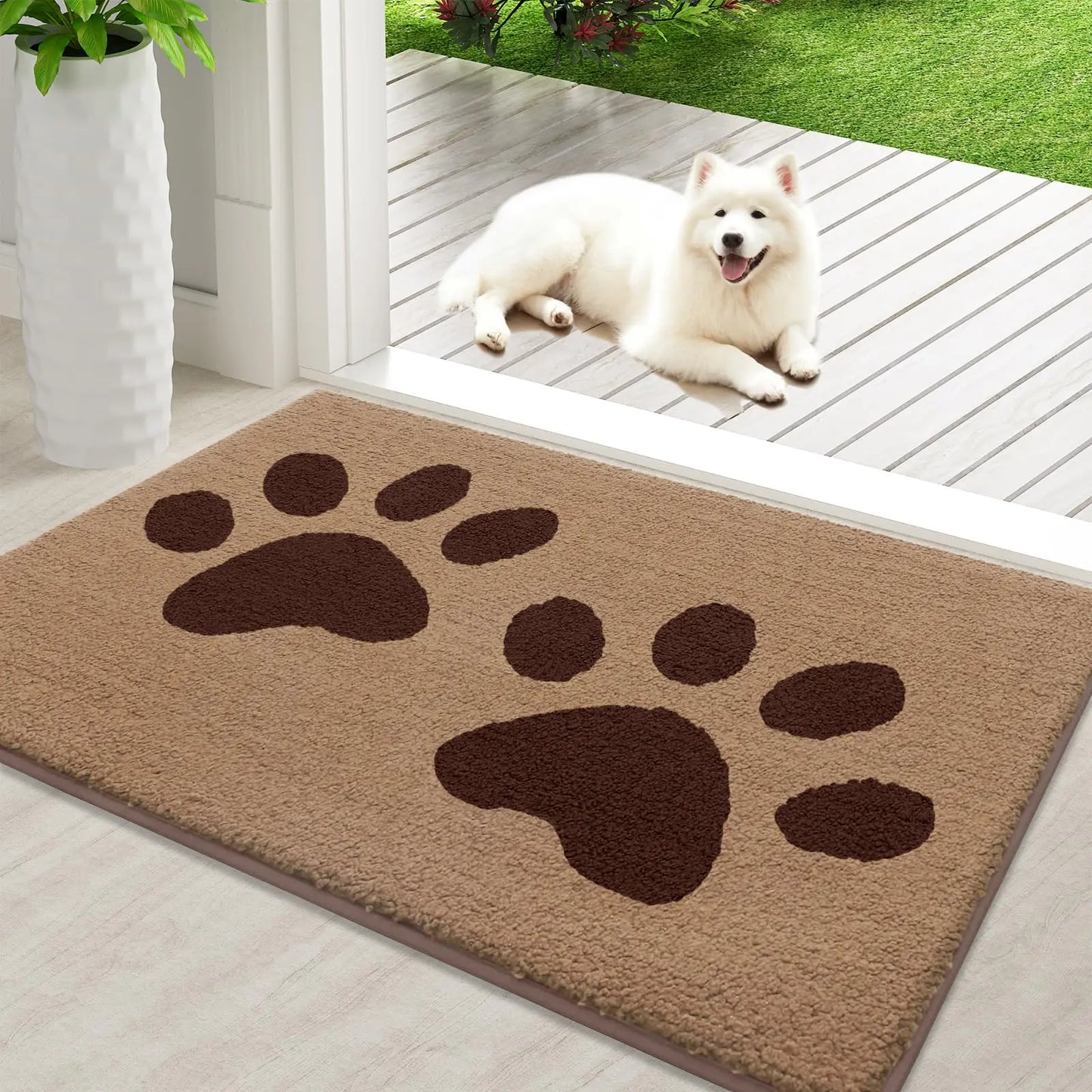 Olanly Quick Dry Chenille Mud Mat For Dogs, Dog Door Mat For Muddy Paws Absorbent Dirt Trapper Non-Slip INdoor Door Mat For Floor