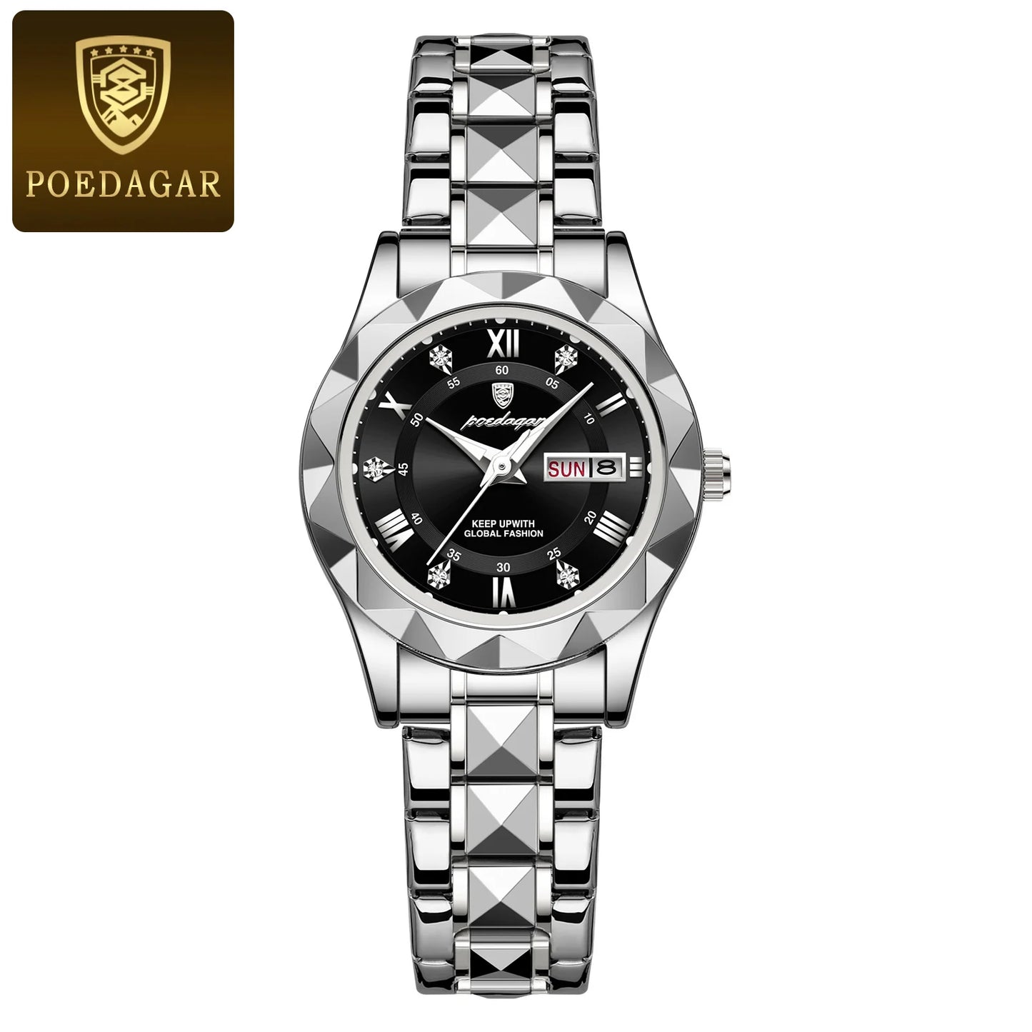 POEDAGAR Luxury Ladies Dress Watch Luminous Waterproof Week Date Woman Wrist watch Stainless Steel Women Quartz Watches reloj+box