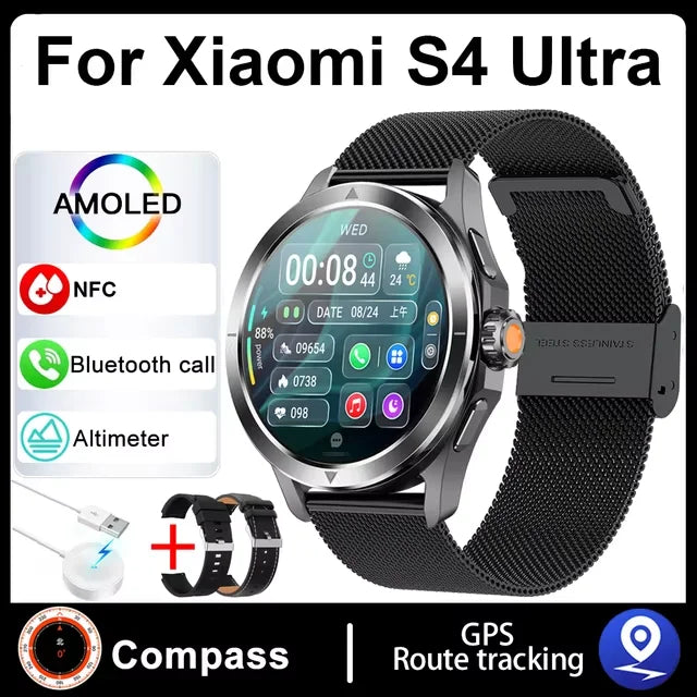 S4 Ultra For Xiaomi Smart Bracelet Men Watch AMOLED HD Screen Bluetooth Call GPS Trajectory NFC Heart Rate Compass Smart Watches
