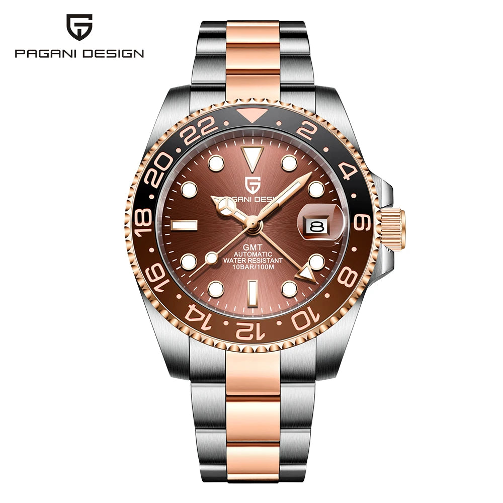 PAGANI DESIGN GMT Watches Men's Luxury Automatic Mechanical Wrist watch Sapphire Glass 40MM Stainless Steel Waterproof Watch