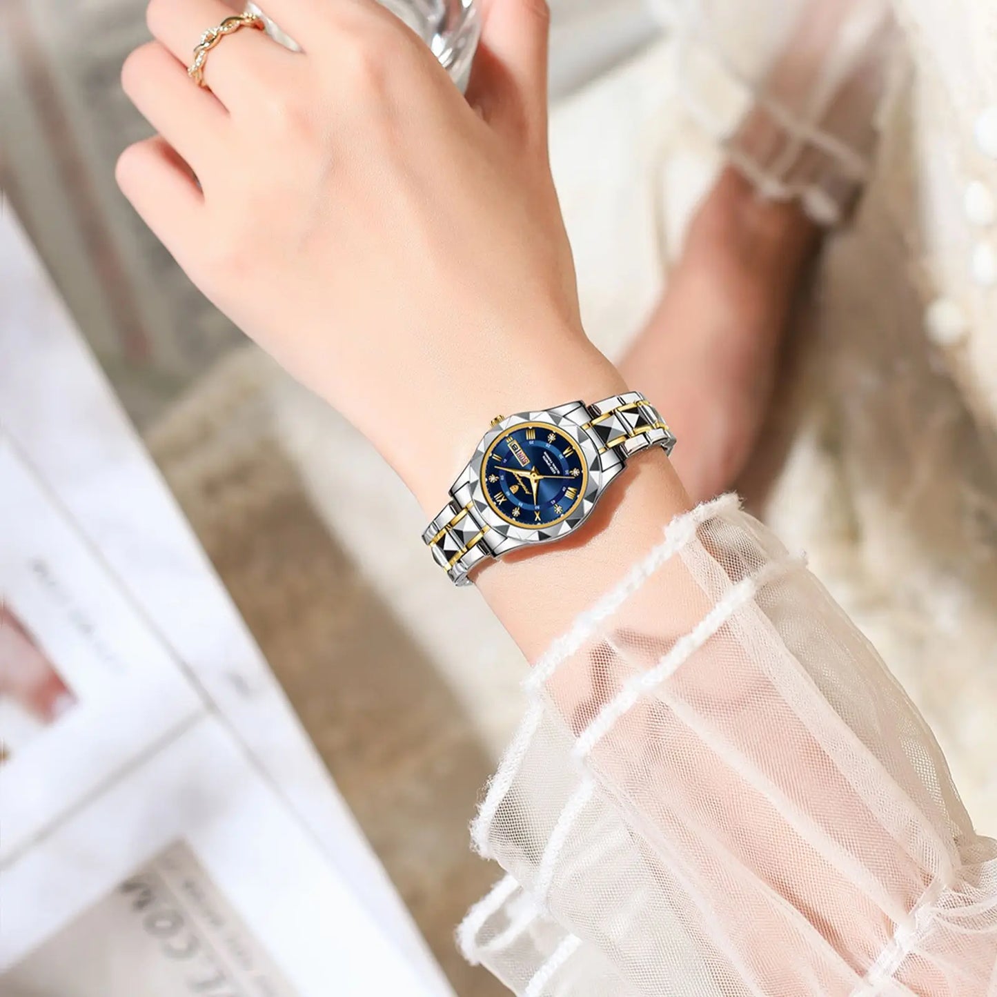 POEDAGAR Luxury Ladies Dress Watch Luminous Waterproof Week Date Woman Wrist watch Stainless Steel Women Quartz Watches reloj+box