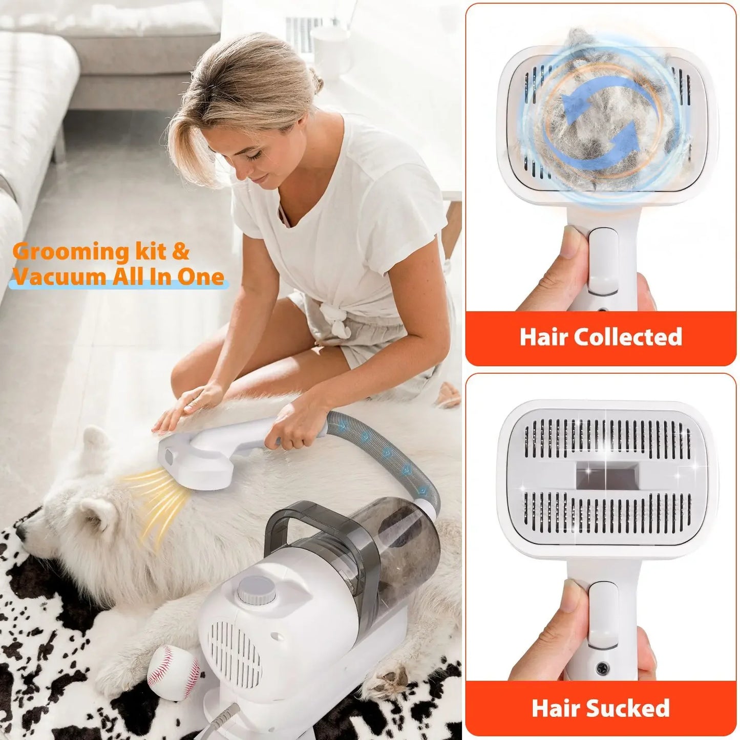 6 In 1 Dog Hair Vacuum & Cat, Dog Grooming Kit, Pet Grooming Vacuum with 2.5L Capacity Large Suction & Low Noise Pet Hair Cleaner