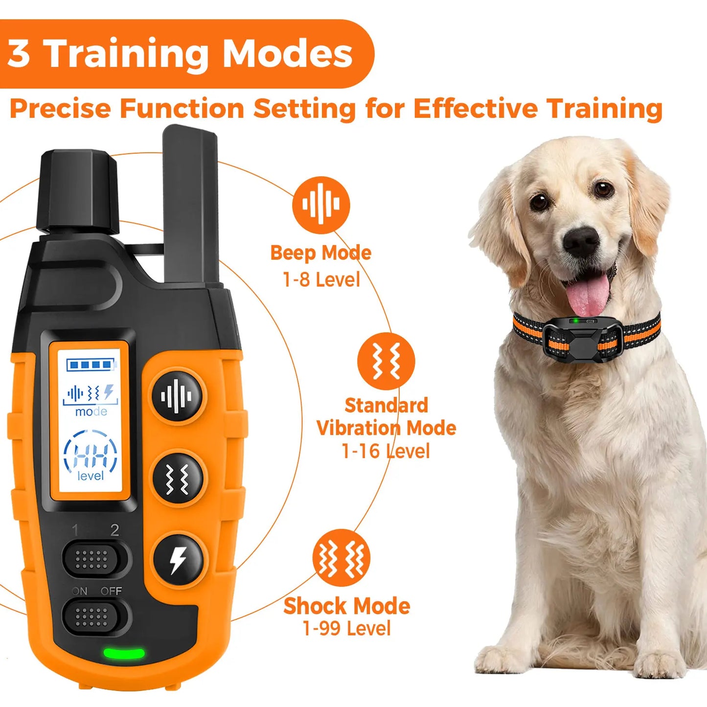 3300Ft Electric Dog Training Collar Remote Control Waterproof Pet Behavior For 5-120lbs Puppy With Shock Vibration
