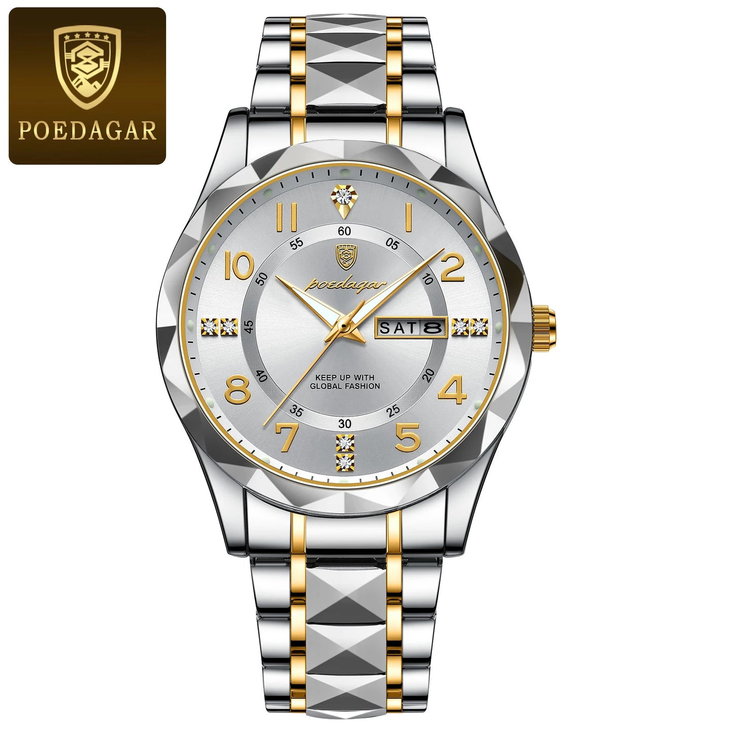 POEDAGAR Luxury Men Quartz Watch Waterproof Date Week Luminous Wrist watch Stainless Steel Men's Watches Male Clock Sports Reloj