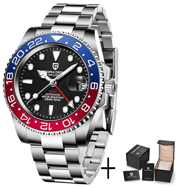 PAGANI DESIGN GMT Watches Men's Luxury Automatic Mechanical Wrist watch Sapphire Glass 40MM Stainless Steel Waterproof Watch