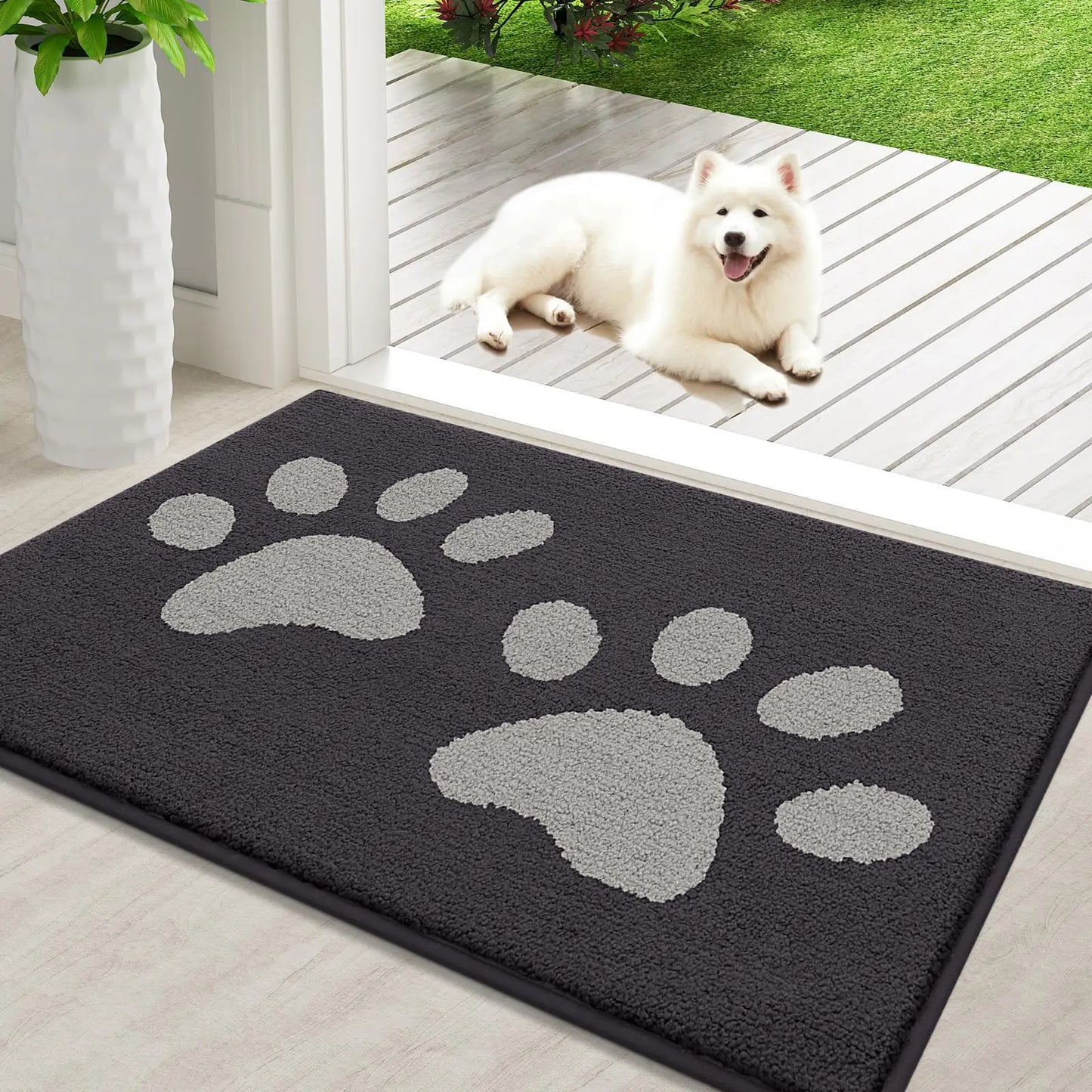 Olanly Quick Dry Chenille Mud Mat For Dogs, Dog Door Mat For Muddy Paws Absorbent Dirt Trapper Non-Slip INdoor Door Mat For Floor
