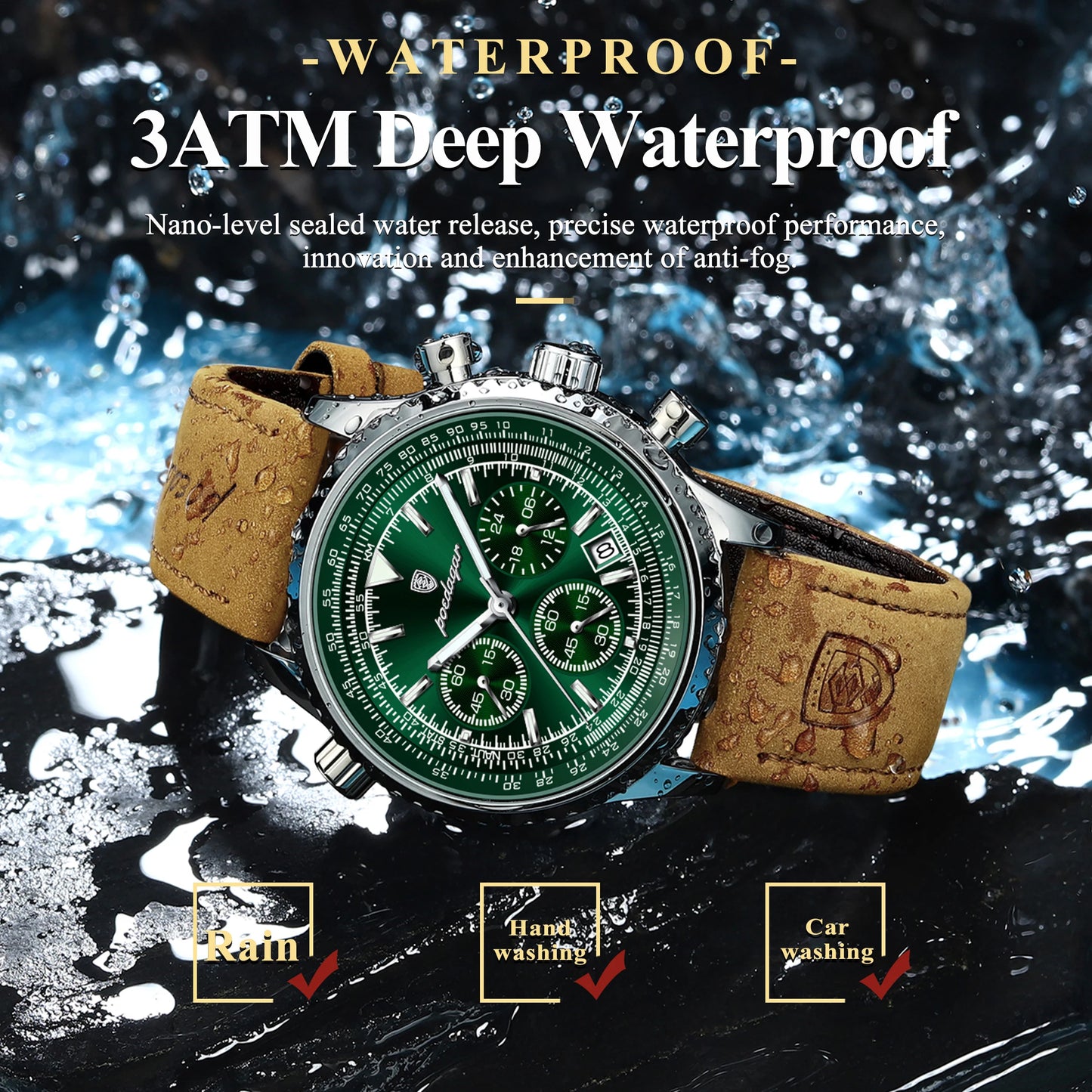 POEDAGAR Luxury Man Watch Quartz Waterproof Luminous Date Chronograph Leather Men Wrist watch Military Sports Men's Watches Reloj