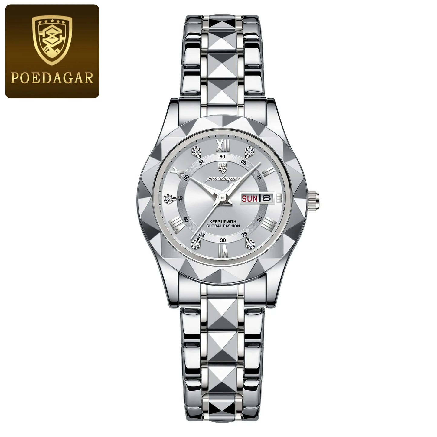 POEDAGAR Luxury Ladies Dress Watch Luminous Waterproof Week Date Woman Wrist watch Stainless Steel Women Quartz Watches reloj+box