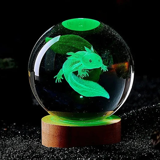 3D Axolotl Laser Engraved Crystal Ball Coloured Night Light, girlfriend Classmate Wife Children Birthday Gift Home Decoration