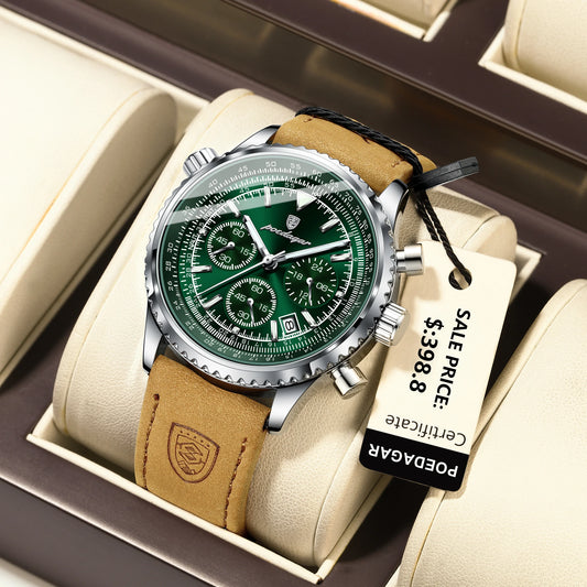 POEDAGAR Luxury Man Watch Quartz Waterproof Luminous Date Chronograph Leather Men Wrist watch Military Sports Men's Watches Reloj