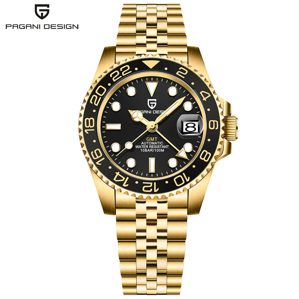 PAGANI DESIGN GMT Watches Men's Luxury Automatic Mechanical Wrist watch Sapphire Glass 40MM Stainless Steel Waterproof Watch