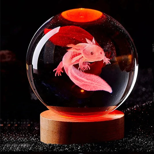 3D Axolotl Laser Engraved Crystal Ball Coloured Night Light, girlfriend Classmate Wife Children Birthday Gift Home Decoration