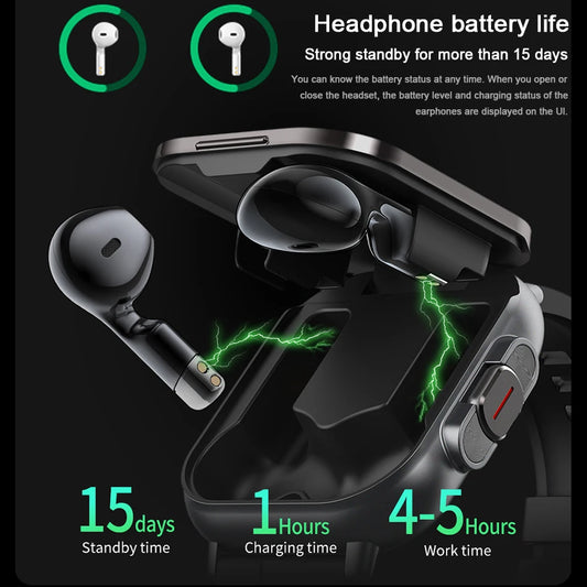 2025 Smart Watch 2 in 1 With Earphone Smartwatch Bluetooth Call Men Watch GPS Track Heart Rate Monitor Play Music Smart Watch