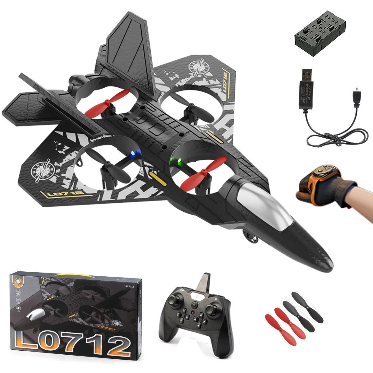 RC Plane 2.4G Remote Control Aircraft Gravity Sensing Helicopter Glider with Light EPP Foam Fighters for Boys Children