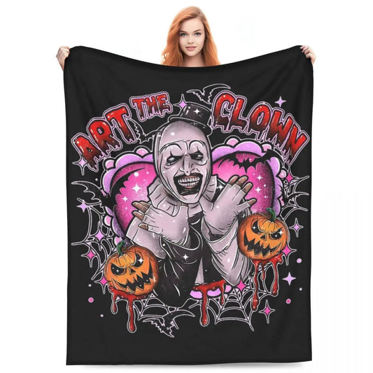 Terrifier Halloween Art The Clown Pumpkin Blankets Flannel Spring/Autumn Multifunction Throw Blankets for Bed Bedroom Bedspread