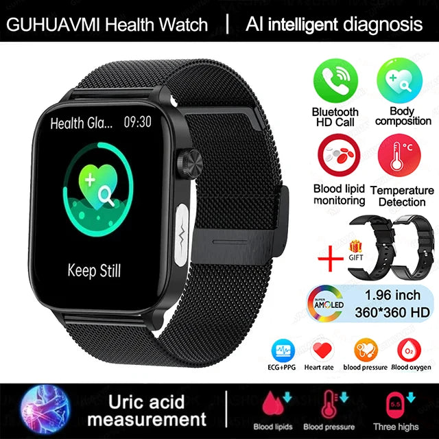2025 New ECG+PPG Monitoring Smart Watch Women Blood pressure Blood Lipid Uric Acid Women Menstrual Health Tracker Smart watches