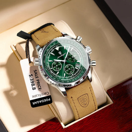 POEDAGAR Luxury Man Watch Quartz Waterproof Luminous Date Chronograph Leather Men Wrist watch Military Sports Men's Watches Reloj