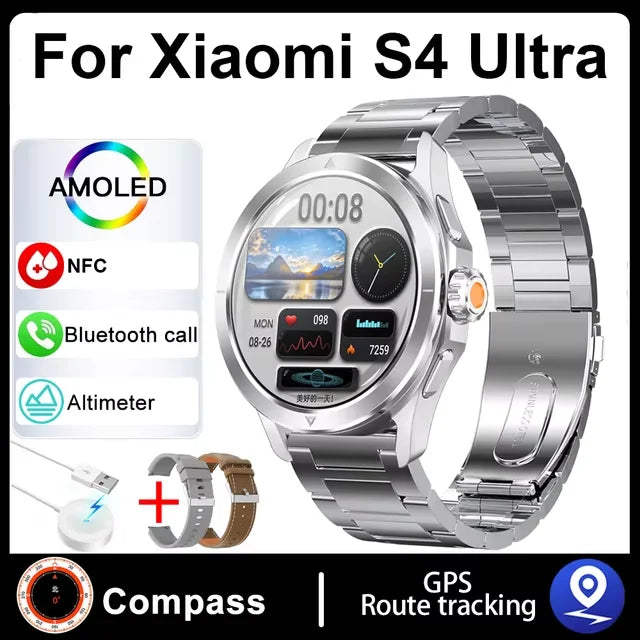 S4 Ultra For Xiaomi Smart Bracelet Men Watch AMOLED HD Screen Bluetooth Call GPS Trajectory NFC Heart Rate Compass Smart Watches