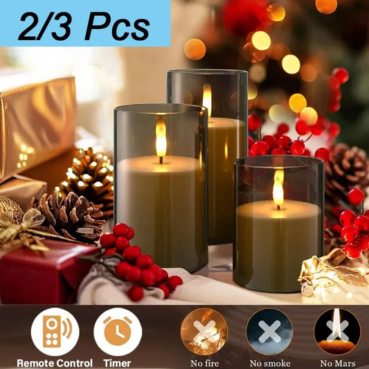 Led Electronic Candles Light Flameless Remote Timer Flickering Lamp Clear Acrylic Glass Battery Powered Wedding Party Christmas