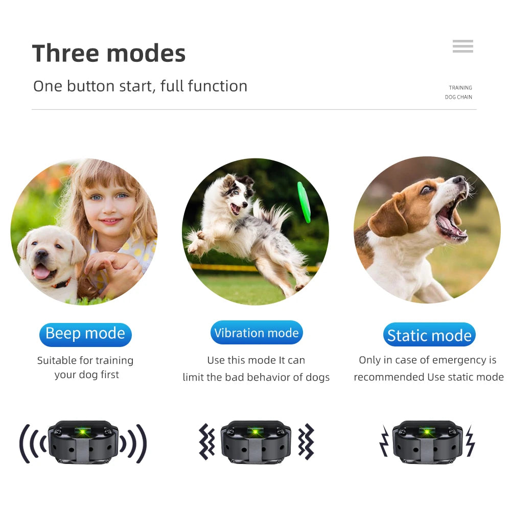 Dog Electric Training Collar Rechargeable Anti Barking Shock Vibration Collar Waterproof Trainer for All Dogs Pet with Clicker