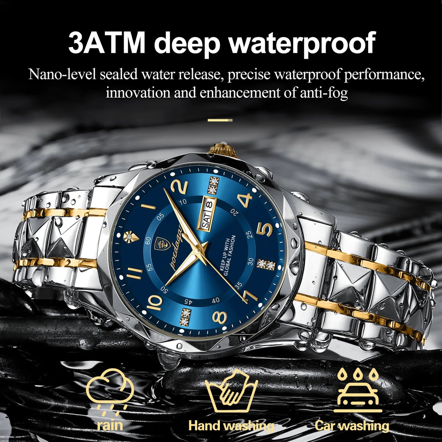 POEDAGAR Luxury Men Quartz Watch Waterproof Date Week Luminous Wrist watch Stainless Steel Men's Watches Male Clock Sports Reloj