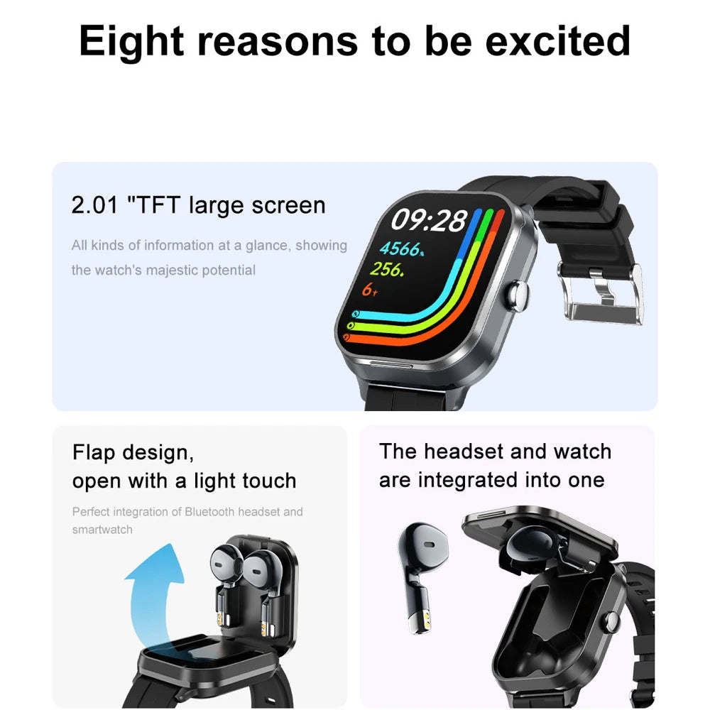 2025 New 2 In 1 TWS Headset BT Call Smart Watch NFC Smartwatch Sport Fitness Waterpoof Heart Rate Music PlayingWeather Headphone