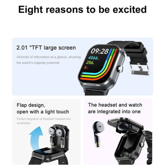 2025 New 2 In 1 TWS Headset BT Call Smart Watch NFC Smartwatch Sport Fitness Waterpoof Heart Rate Music PlayingWeather Headphone