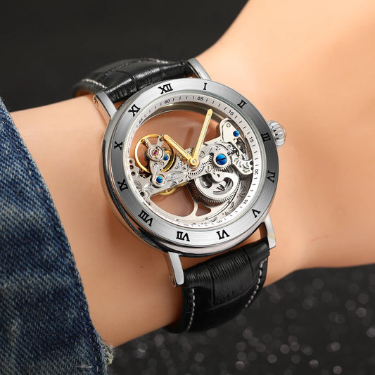 2025 Original Luxury Steel Skeleton Tourbillon Automatic Watches Men Leather Mechanical Waterproof Luminous Elegant Wrist Clock